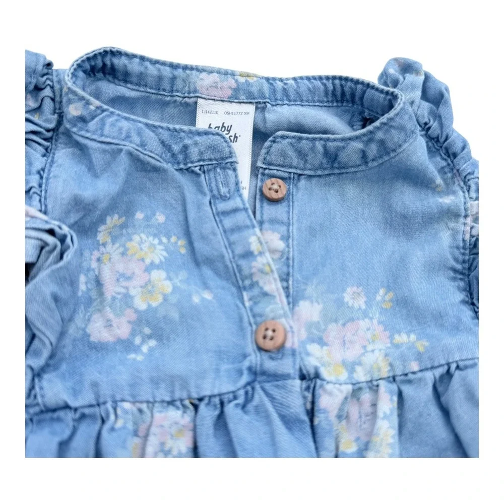 Baby Bgosh Floral Bubble Romper 3M Baby Girl Blue Cotton Chambray Boho Excellent